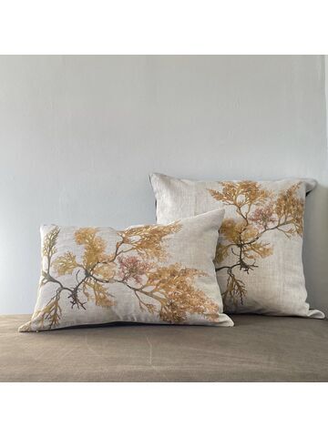 Seaweed Print Linen Oblong Cushion - Royal Fern Weed