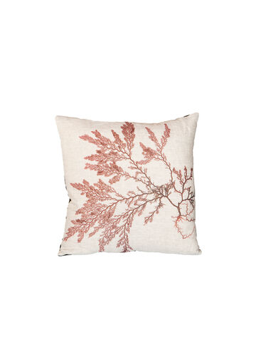 Seaweed Print Linen Square Cushion - Red Comb Weed