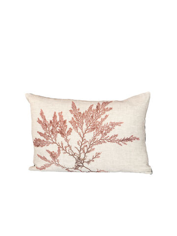 Seaweed Print Linen Oblong Cushion - Red Comb Weed