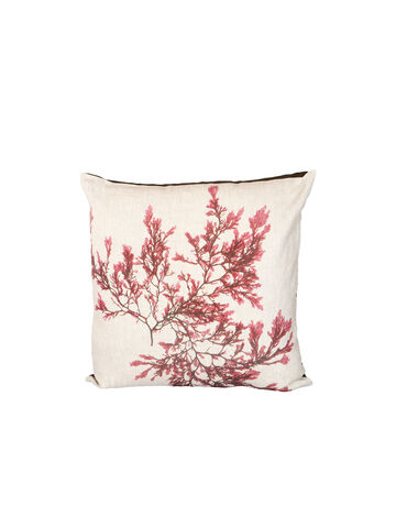 Seaweed Print Linen Square Cushion - Winged Weed