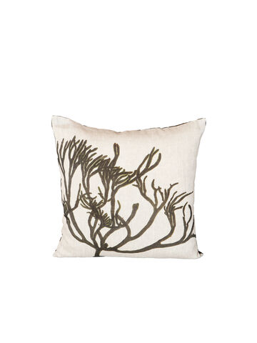 Seaweed Print Linen Square Cushion - Velvet Horn Weed