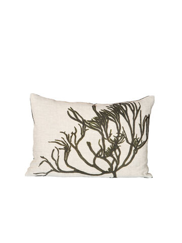 Seaweed Print Linen Oblong Cushion - Velvet Horn Weed