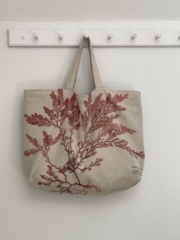 Seaweed Print Linen Union Tote Bag - Red Comb Weed
