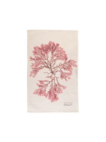 Seaweed Print Natural Linen Union Tea Towel - Red Comb Weed