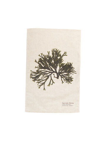 Seaweed Print Natural  (un-bleached) Linen Union Tea Towel - Velvet Horn Weed
