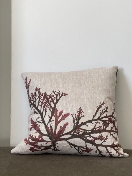 Seaweed Print Linen Square Cushion - Purple Royal Fern Weed