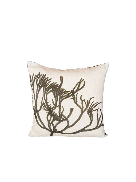 Seaweed Print Linen Square Cushion Cover - Velvet Horn Weed