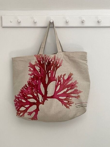 Seaweed Print Linen Union Tote Bag - Beautiful Fan Weed
