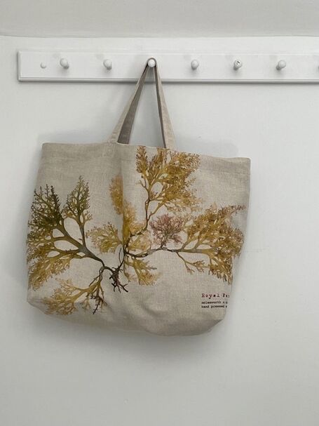 Seaweed Printed Linen Union Tote Bag - Royal Fern Weed