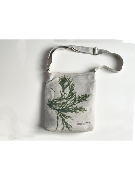 Seaweed Print Linen Shoulder Bag - Common Green Branched Weed